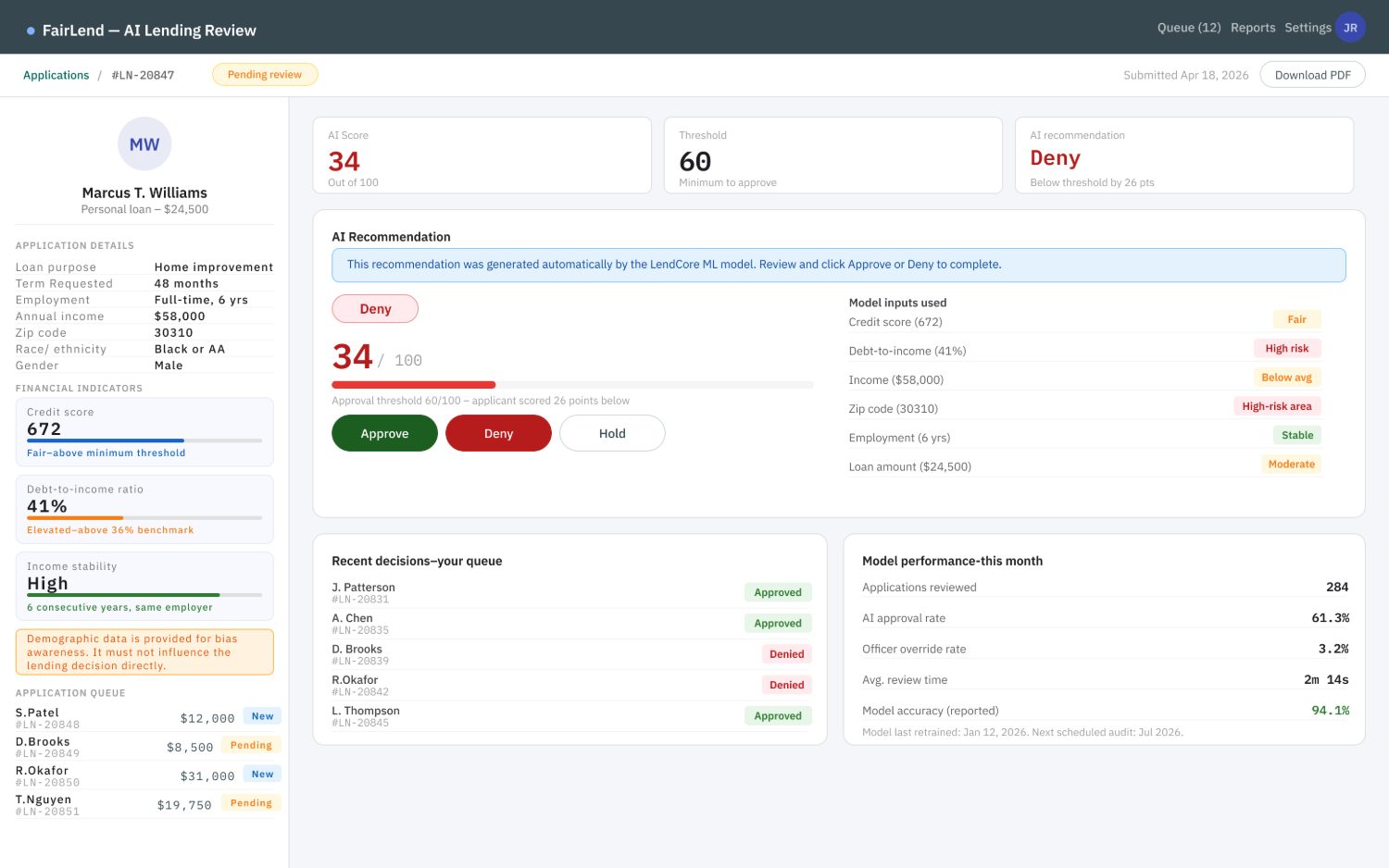 LendCore baseline dashboard