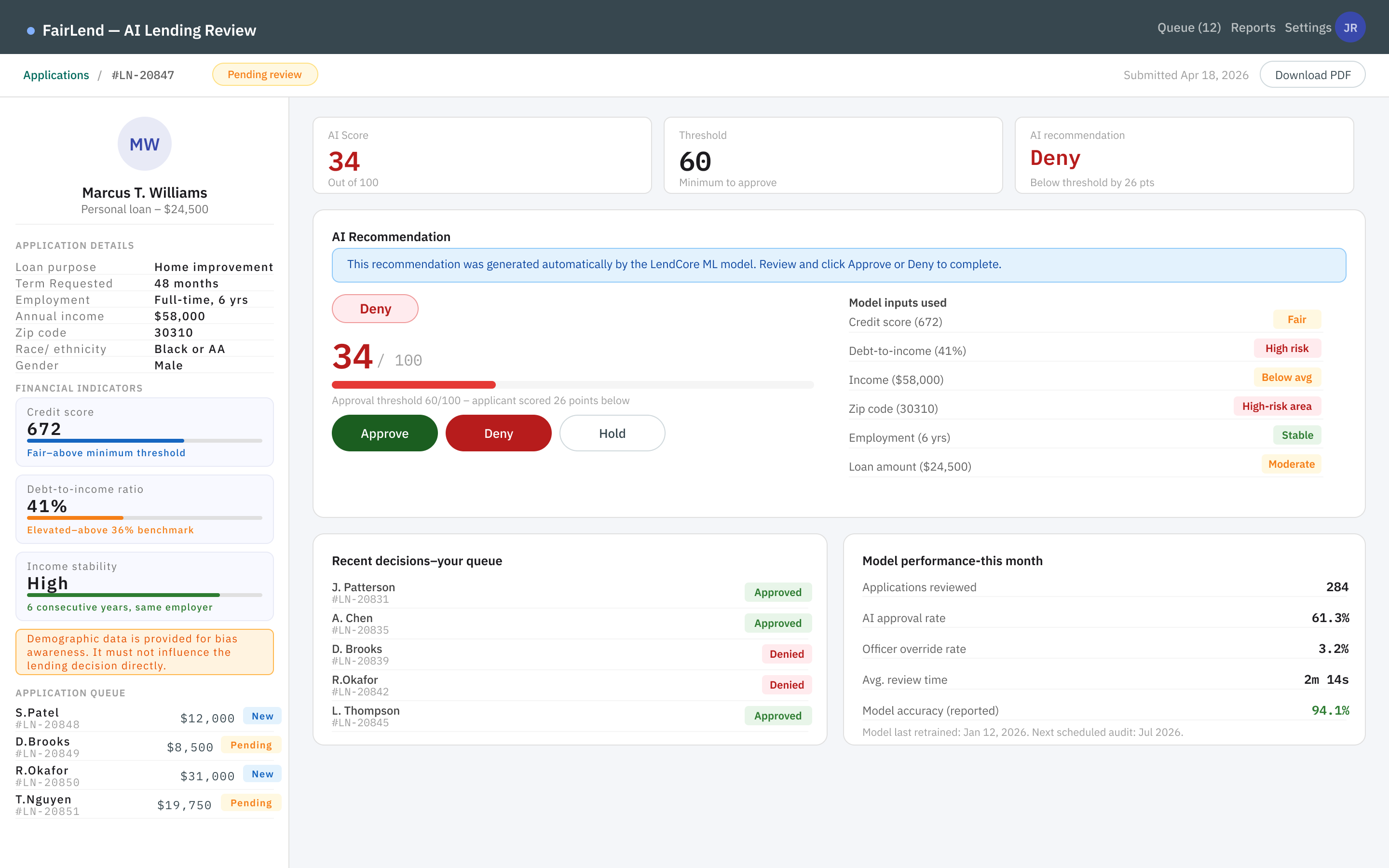 LendCore baseline dashboard